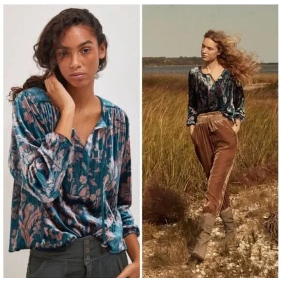 Anthropologie XI Faustine Floral Velvet Blouse – Size S - Fairycore/ Whimsigoth - Picture 8 of 8